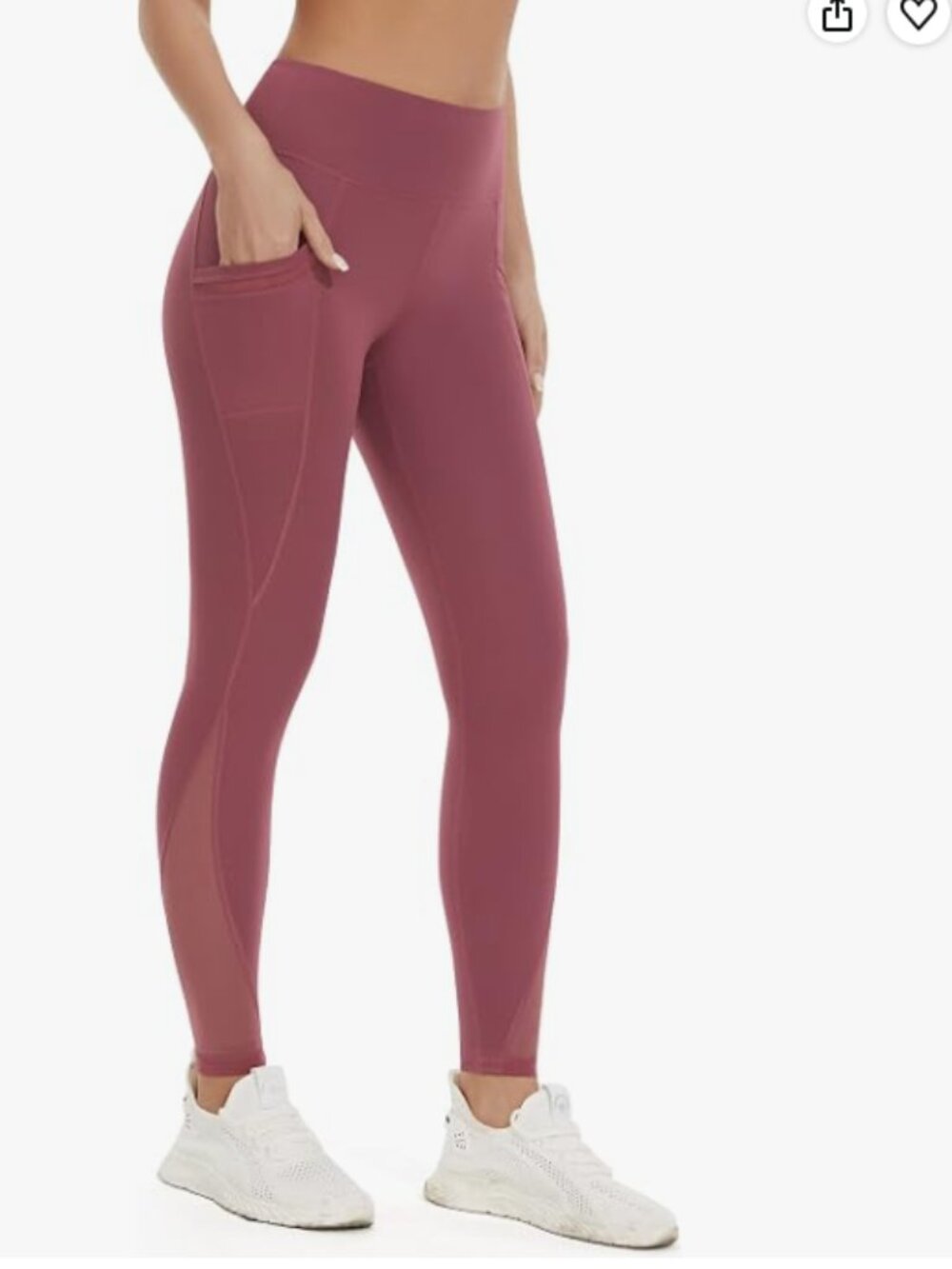Women’s High Waist Mesh Yoga Leggings with Side Pockets, Tummy Control
